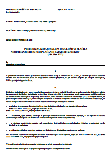 Predlog upnika za naložitev dolžnikovemu delodajalcu plačila  neodtegnjenih zneskov plače   - S tem obrazcem se sodišču predlaga, da delodajalcu dolžnika  naloži plačilo neodtegnjenih zneskov plače iz lastnih sredstev (dovoli izvršbo zoper delodajalca do višine neodtegnjenih zneskov  plače).Delodajalec mora izvrševati sklep o izvršbi na plačo dolžnika in odtegovati dolžniku del plače ter tega nakazovati upniku.  Če delodajalec brez zakonitega razloga ne izvršuje sklepa o izvršbi, lahko upnik predlaga sodišču, da s sklepom dovoli izvršbo na denaran sredstva delodajalca,  do višine neodtegnjenih zneskov plače.  Sodišče bo na podlagi predloga upnika izdalo sklep o izvršbi zoper delodajalca, na katerega bo lahko delodajalec dal ugovor. 