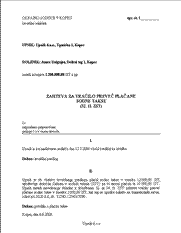 Zahteva upnika za vračilo preveč plačane sodne takse ob vložitvi predloga za izvršbo - S pomočjo tega obrazca upnik sestavi zahtevo, s katero od sodišča zahteva, da mu vrne preveč plačano sodno takso, ki jo je pomotoma plačal ob vložitvi predloga za izvršbo.

Gre za vračilo razlike med dejansko (preveč) plačano takso in takso, ki bi jo bil upnik po Zakonu o sodnih taksah dolžan plačati.

Zahtevo je potrebno vložiti v 60 dneh od dneva, ko je bila taksa plačana.