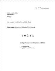 Tožba delavca zoper delodajalca zaradi plačila neizplačane plače, potnih stroškov oziroma stroškov prehrane med delom - S to tožbo delavec sproži individualni delovni spor proti delodajalcu, ker mu ta  EN MESEC ni izplačal plače, potnih stroškov oziroma stroškov prehrane med delom v skladu z delovnopravno zakonodajo.

Terjatve iz delovnega razmerja zastarajo v roku petih let, zato je treba tožbo vložiti v roku 5 let.

Pred vložitvijo tožbe delodajalca ni potrebno posebej pozivati k plačilu zapadle denarne terjatve (je pa priporočeno), saj se lahko tožba vloži neposredno pred pristojnim delovnim sodiščem.

Če želite od delodajalca zahtevati plačilo zapadlih terjatev za več kot en mesec, svetujemo, da se posvetujete s pravnim strokovnjakom.