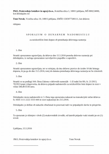 Sporazum o denarnem nadomestilu (odškodnini) za neizkoriščen dopust ob prenehanju delovnega razmerja - Delodajalec je dolžan delavcu zagotoviti izrabo letnega dopusta skladno z določili Zakona o delovnih razmerjih, kolektivno pogodbo, oz. pogodbo o zaposlitvi.
Izjava, s katero bi se delavec odpovedal pravici do letnega dopusta, je neveljavna. Neveljaven je tudi sporazum, s katerim bi se delavec in delodajalec dogovorila o denarnem nadomestilu za neizrabljeni letni dopust, razen ob prenehanju delovnega razmerja.
S tem e-obrazcem izdelate sporazum, s katerim se delavec in delodajalec sporazumeta za ustrezno denarno nadomestilo - odškodnino za dopust, ki ga delavec zaradi prenehanja delovnega razmerja ni mogel izkoristiti.