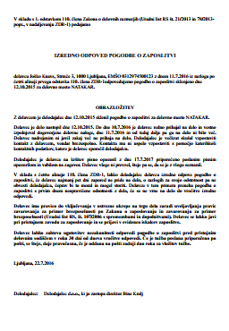 Izredna odpoved delodajalca, zaradi neupravičenega izostanka delavca z dela - S tem obrazcem si izdelate pisno izredno odpoved pogodbe o zaposlitvi, ki jo izda delodajalec delavcu, če ta pet dni zapored neopravičeno izostane z dela.