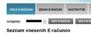 Za nov e-račun kliknite VNOS E-RAČUNA v zgornjem meniju.