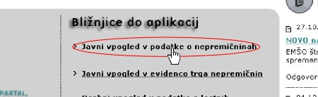 Na vstopni strani portala izberete Javni vpogled o nepremičninah